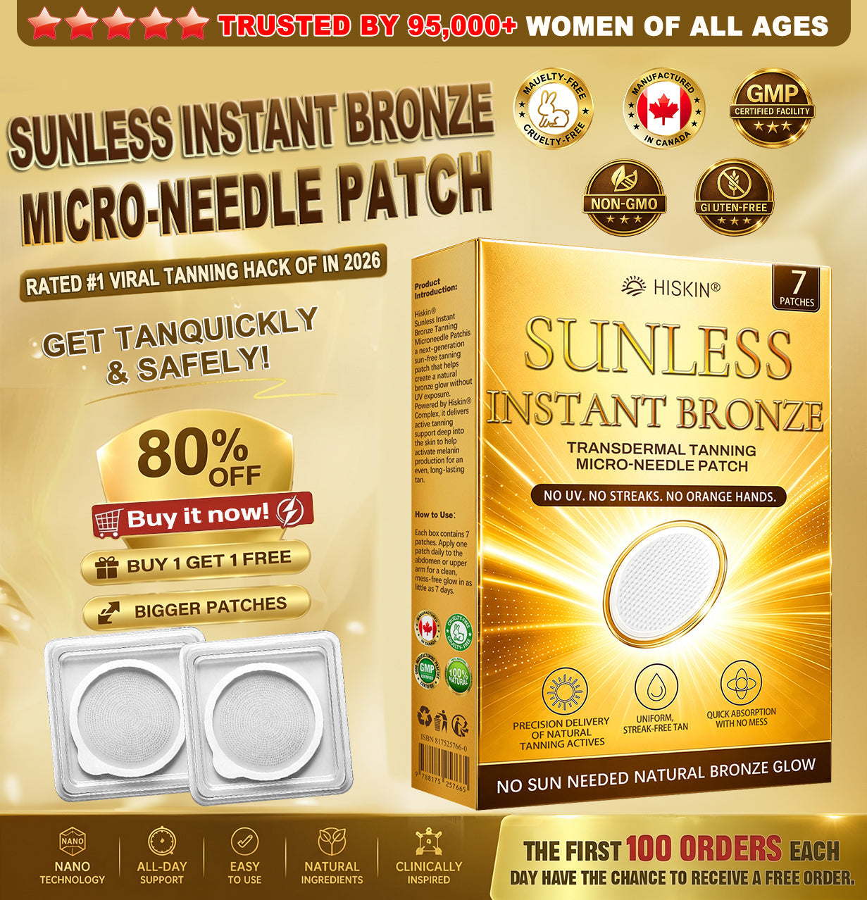 One last chance! Unlock this exclusive Hiskin® Sunless Glow Patch at 90% OFF🔥 Achieve a natural-looking bronze glow without UV damage, streaks, or orange tones. 180-day money-back guarantee. Don’t miss out!
